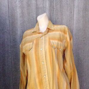 Vintage Gold Striped Peal Snap Shirt Sz 15 1/2 33 As Is